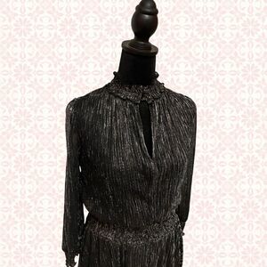 Karl Lagerfeld Paris Metallic Smocked Waist A-Line Dress Women's Size 2